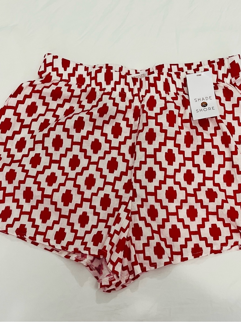 Shade & Shore Red and White Geometric High-Waist Women’s Shorts